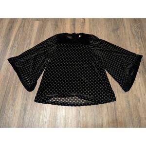 Neiman Marcus Velvet Burnout Top Bell Sleeve Blouse Black‎ XS